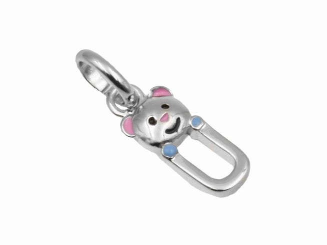 Teddy Anhänger Buchstabe U aus 925 Sterling Silber, poliert und rhodiniert, mit bunten Details für Kinder, hergestellt von Juwelier Harnisch.