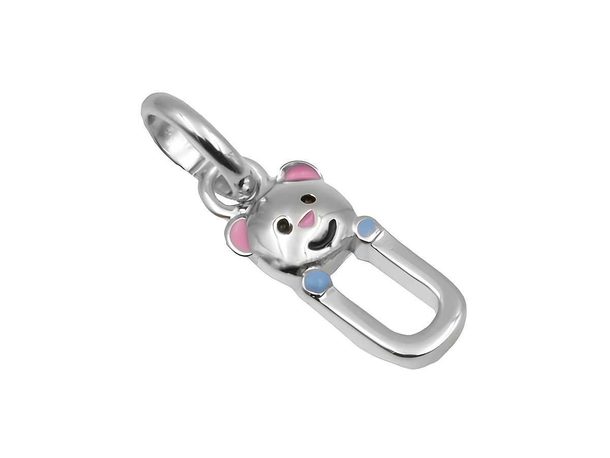 Teddy Anhänger Buchstabe U aus 925 Sterling Silber, poliert und rhodiniert, mit bunten Details für Kinder, hergestellt von Juwelier Harnisch.
