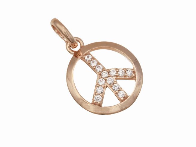 302642-0 Anhänger im Design eines Peace Symbols aus Sterling Silber, roségold vergoldet, besetzt mit Zirkonia, hergestellt von Juwelier Harnisch, ideal für stilvolle Akzente.