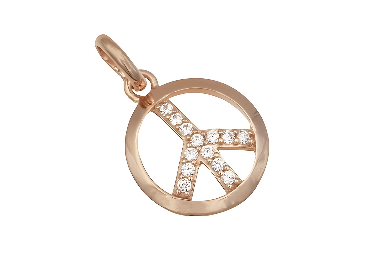 Anhänger im Design eines Peace Symbols aus Sterling Silber, roségold vergoldet, besetzt mit Zirkonia, hergestellt von Juwelier Harnisch, ideal für stilvolle Akzente.