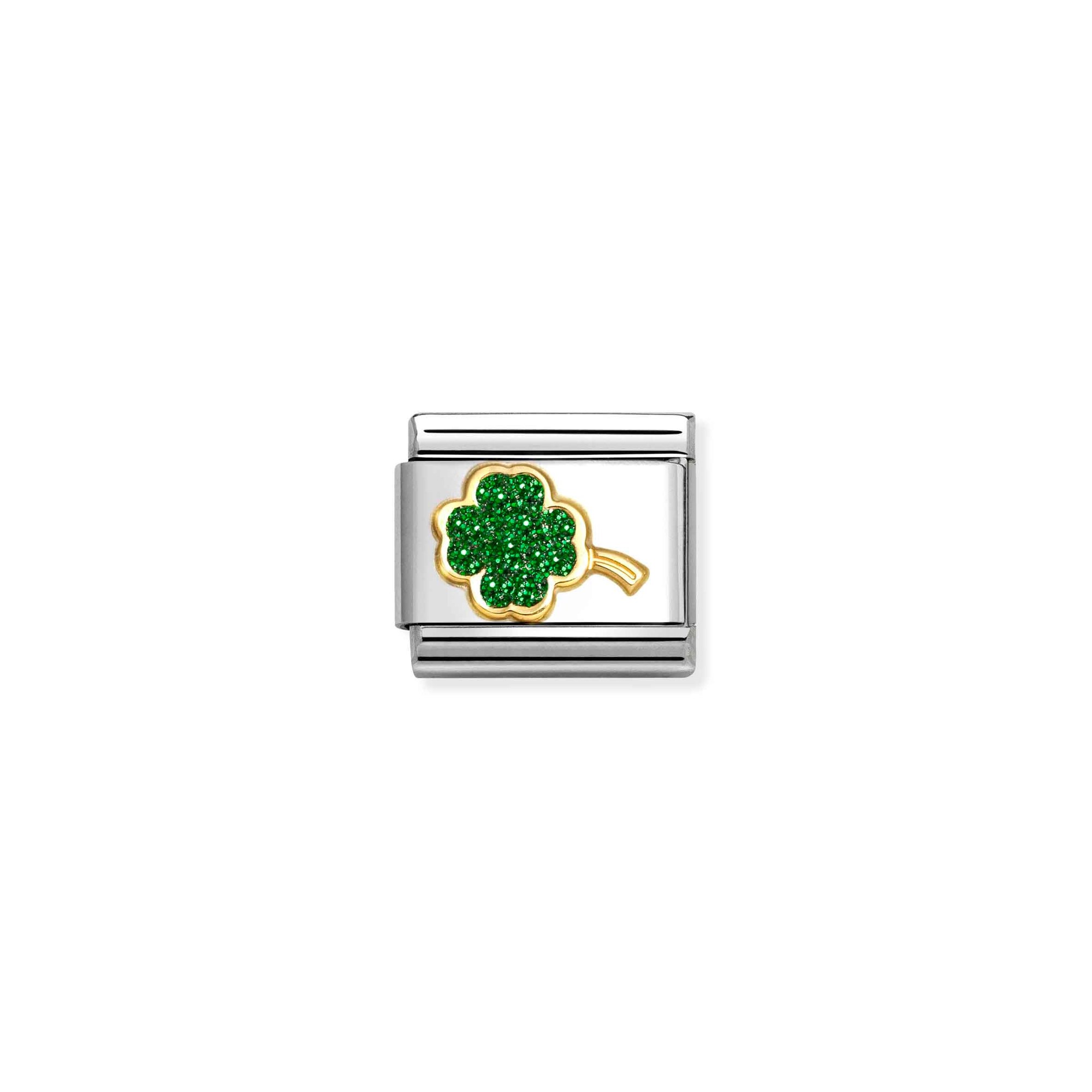 Nomination Composable Classic Charm Kleeblatt grün - Edelstahl, Gold 750 Gelbgold, Emaille, Zirkonia