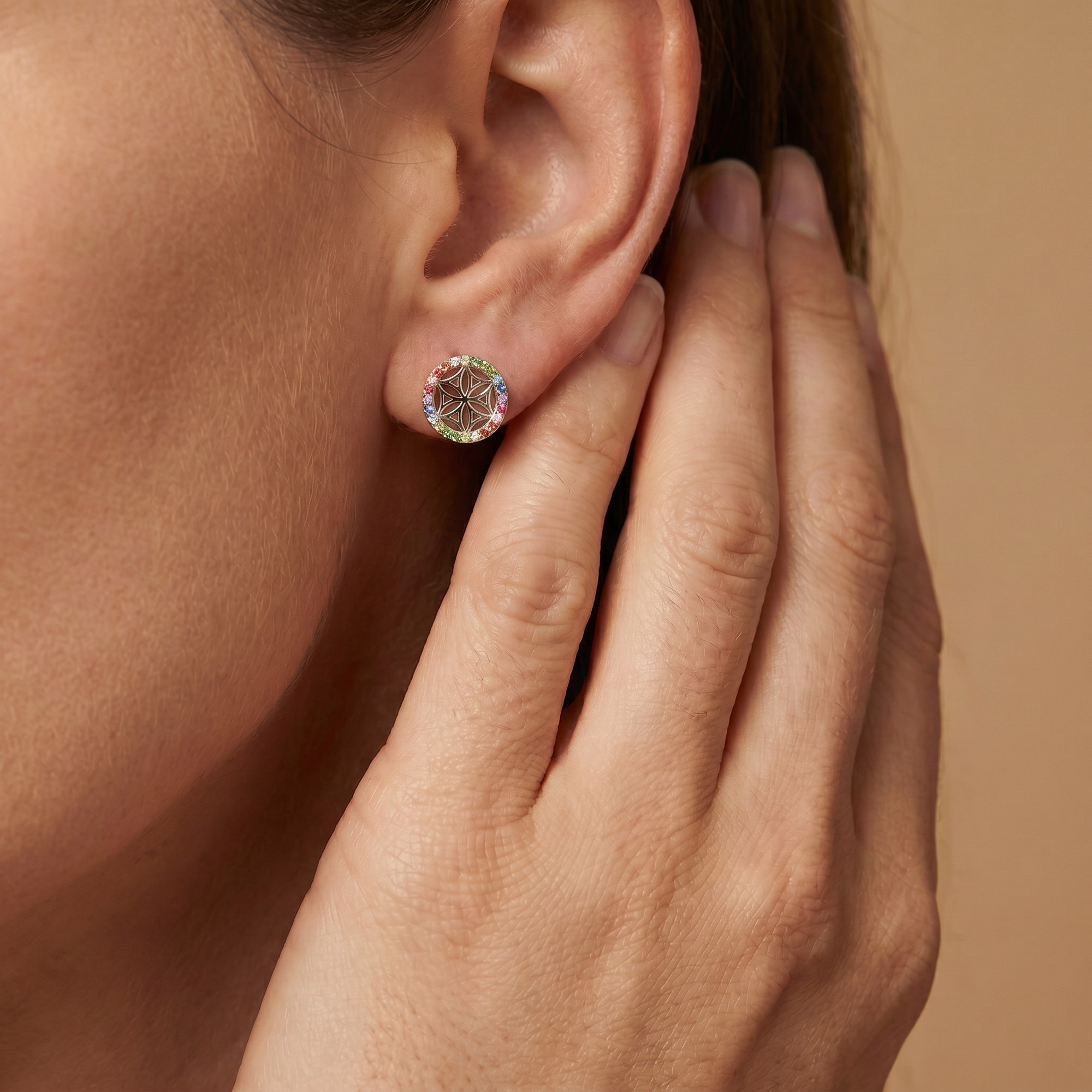 Engelsrufer LEBENSBLUME Ohrstecker mit Zirkonia Multicolor - Silber rhodiniert 10 mm – Ansicht 3