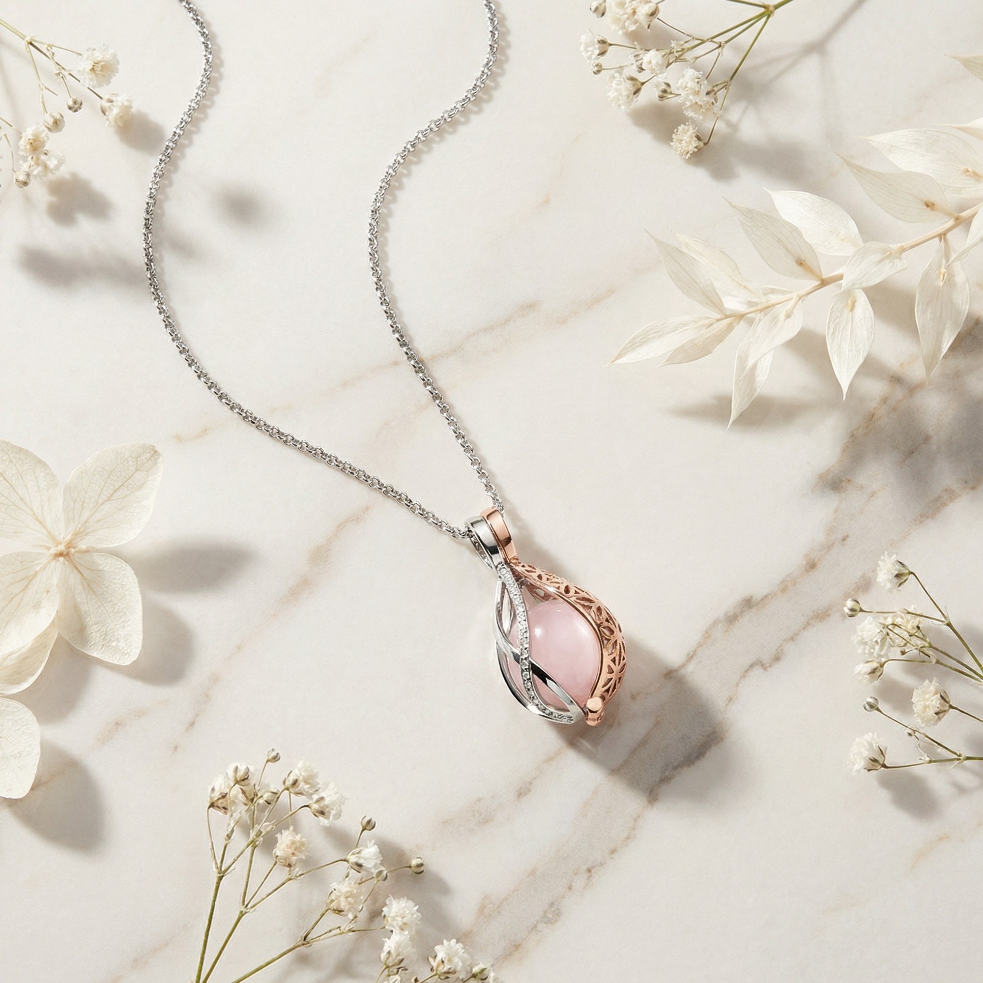 Engelsrufer LEBENSBLUME Kette Himmelsträne mit Bicolor - Roségold vergoldet auf Silber Rosa 42cm Gr. XS – Ansicht 3