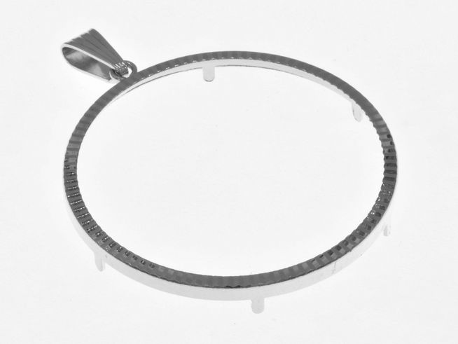 Münzfassung Anhänger mit Diamantschliff aus echt Silber, rhodiniert, Durchmesser 38,2 mm, geeignet für Münzen bis 4,0 cm, Hersteller Juwelier Harnisch.