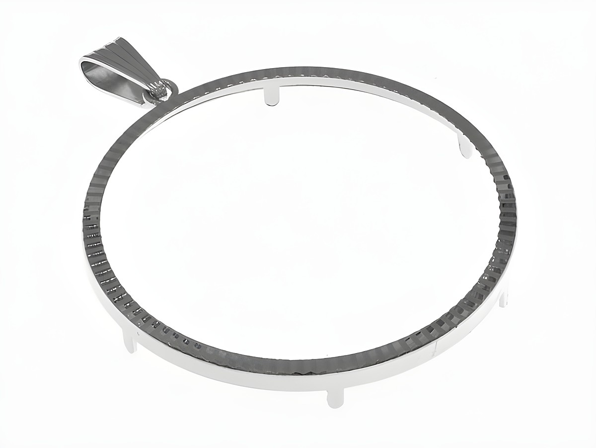 Münzfassung Anhänger mit Diamantschliff aus echt Silber, rhodiniert, Durchmesser 38,2 mm, geeignet für Münzen bis 4,0 cm, Hersteller Juwelier Harnisch.