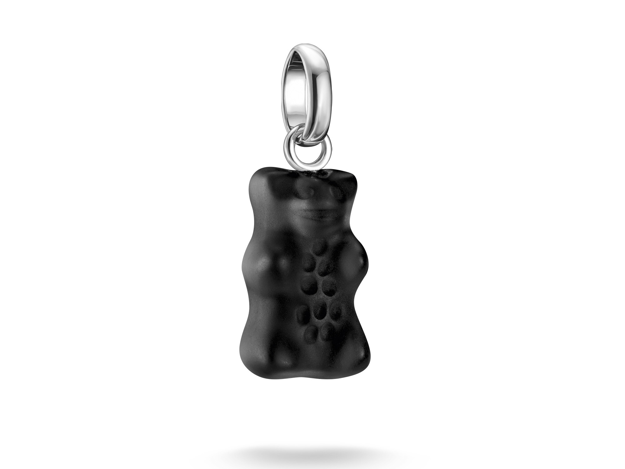 Charm in Form eines schwarzen Gummibärchens aus Silber und Glas mit Öse, hergestellt von Thomas Sabo, aus der Kollektion Charm Club CONNECT.