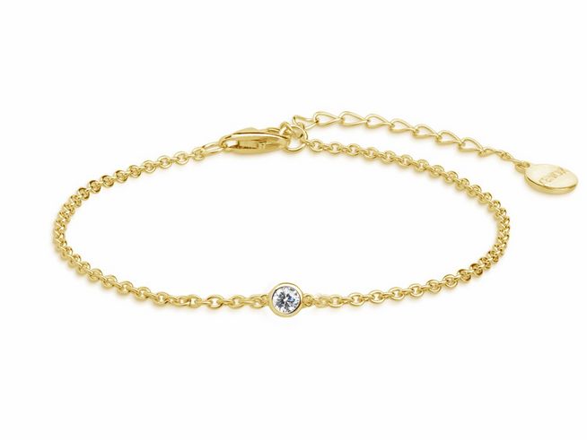 Xenox Sterling Silber Armband XS7387G in ZARGE GOLD mit einer Karreekette und funkelndem Stein, verstellbar von 15 bis 20 cm, elegantes Schmuckstück für jeden Anlass.