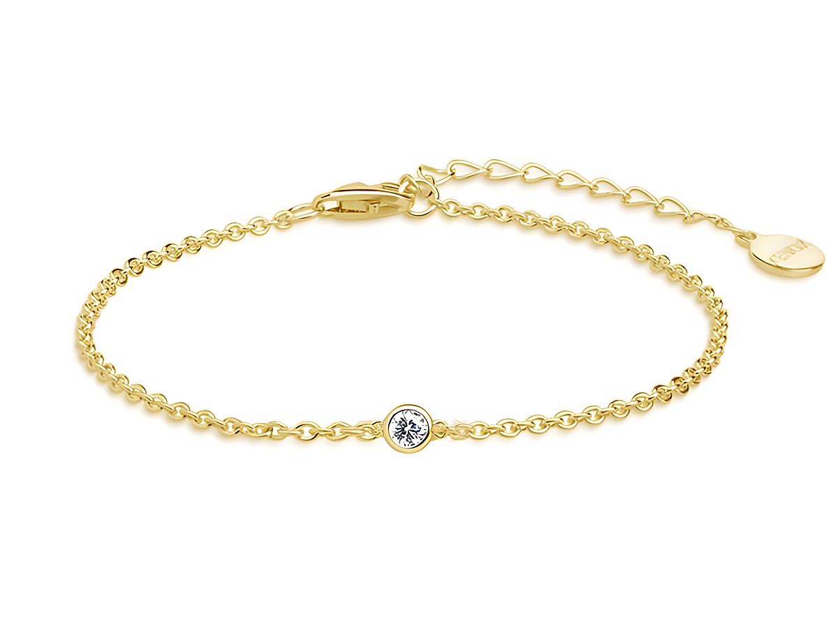 Xenox Sterling Silber Armband XS7387G in ZARGE GOLD mit einer Karreekette und funkelndem Stein, verstellbar von 15 bis 20 cm, elegantes Schmuckstück für jeden Anlass.