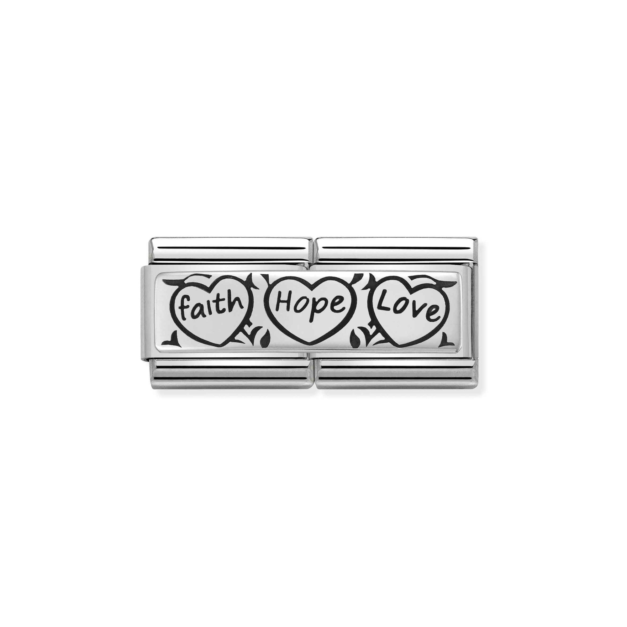Nomination Composable Classic Double Charm Faith Hope Love - Edelstahl, Sterling Silber, Emaille