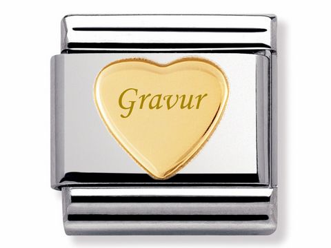 NOMINATION Classic LOVE Herz 030116 02 mit graviertem Herz in goldfarbener Optik, umgeben von einem silbernen Rahmen, ideal als persönliche Geschenkidee. Classic Elemente inkl. Gravur.