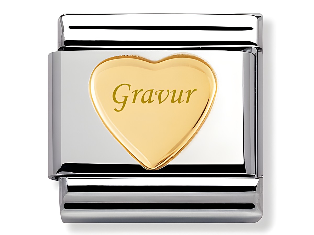 NOMINATION Classic LOVE Herz 030116 02 mit graviertem Herz in goldfarbener Optik, umgeben von einem silbernen Rahmen, ideal als persönliche Geschenkidee. Classic Elemente inkl. Gravur.