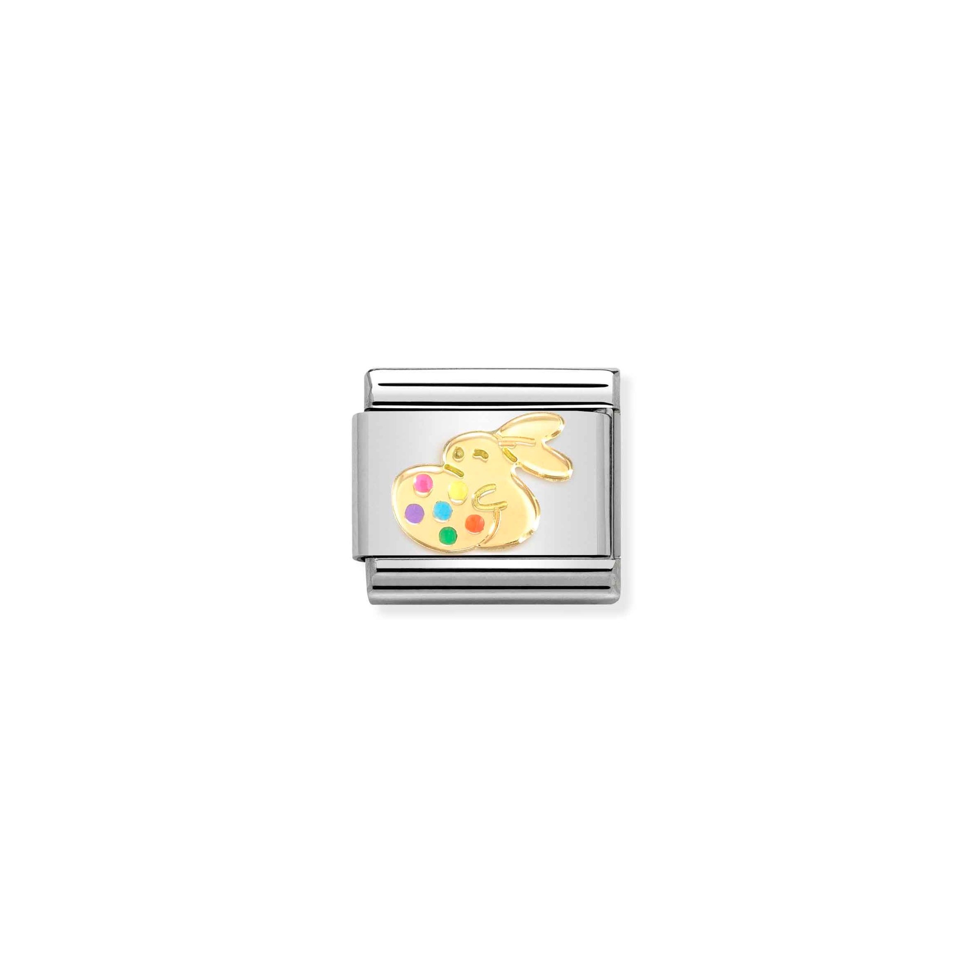 Nomination Composable Classic Charm Osterhase mit Ei - Edelstahl, Gold 750, Emaille