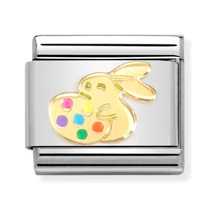 Nomination Composable Classic Charm Osterhase mit Ei - Edelstahl, Gold 750, Emaille
