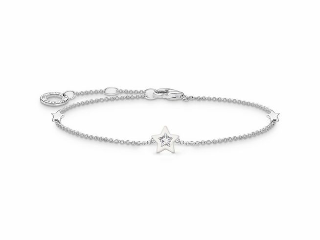 Elegantes Armband von Thomas Sabo in Silber mit einem leuchtenden weißen Stern aus Emaille und Zirkonia, regulierbare Länge von 16 bis 19 cm, ideal für stilvolle Akzente.