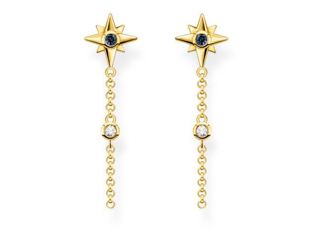 Ohrringe von Thomas Sabo aus Sterling Silber, vergoldet, mit Glas-Keramik und Zirkonia, ansprechendes Design mit Sternenmotiv und hängenden Elementen.