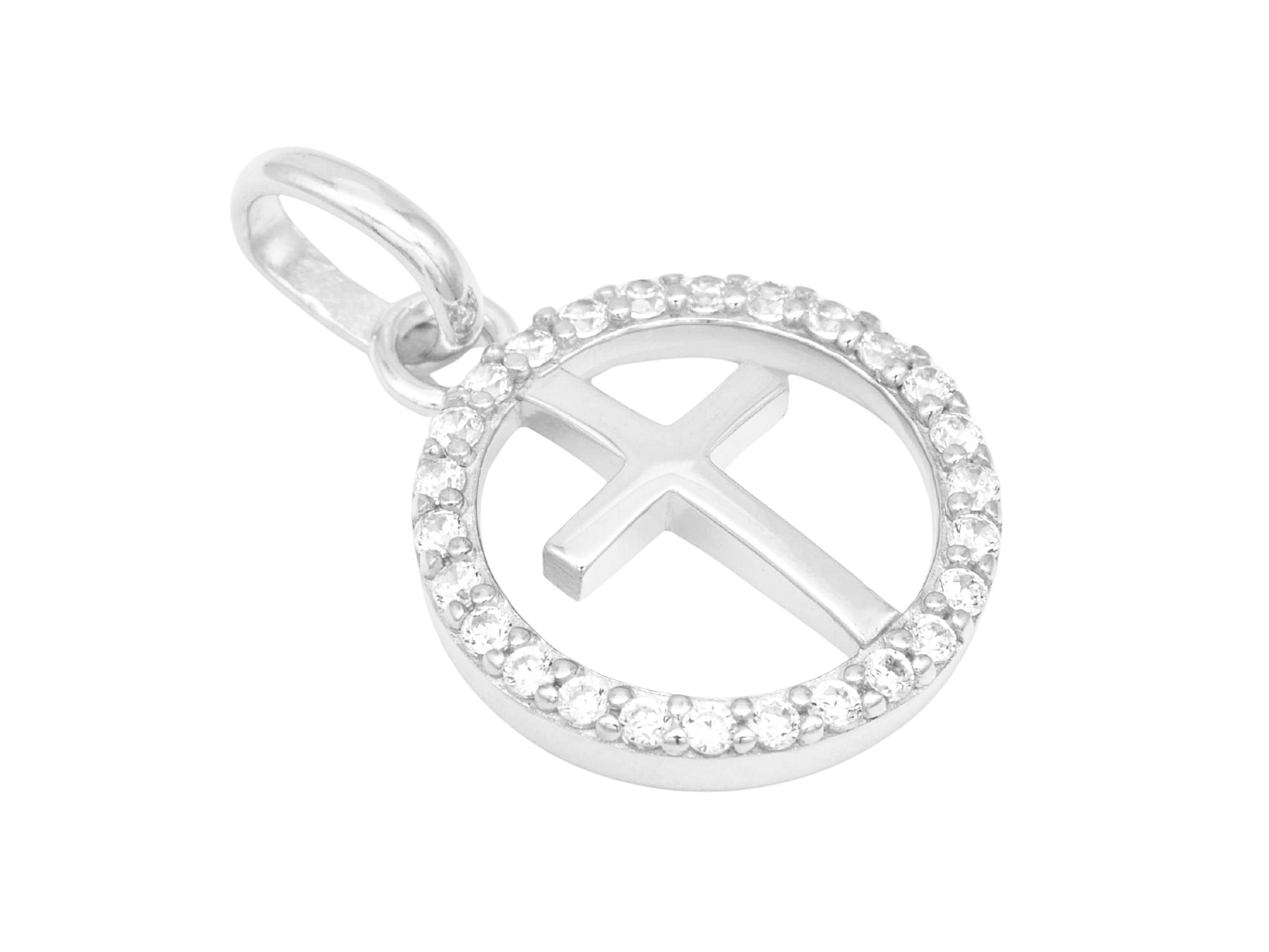 Anhänger Kreuz Kranz - Sterling Silber poliert rhodiniert - Zirkonia