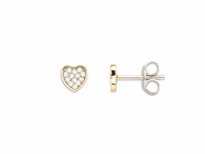 Xenox Sterling Silber Ohrringe XS3414GN LOVE STORY in Gelbgold vergoldet mit herzförmigem Design und funkelnden Schmucksteinen, idealer Ohrschmuck für romantische Anlässe.