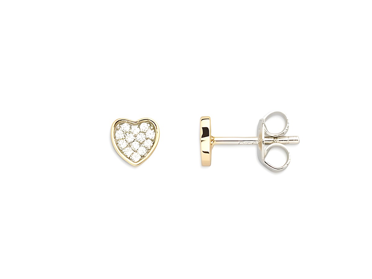 Xenox Sterling Silber Ohrringe XS3414GN LOVE STORY in Gelbgold vergoldet mit herzförmigem Design und funkelnden Schmucksteinen, idealer Ohrschmuck für romantische Anlässe.