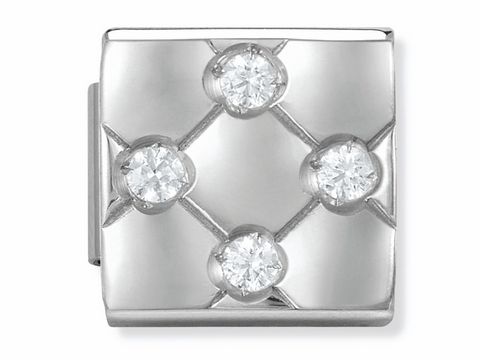 NOMINATION Classic ROYAL Muster mit vier weißen Zirkonia in einer glänzenden, quadratischen Edelstahlfassung, elegantes Schmuckelement aus der Royal Collection von Nomination.