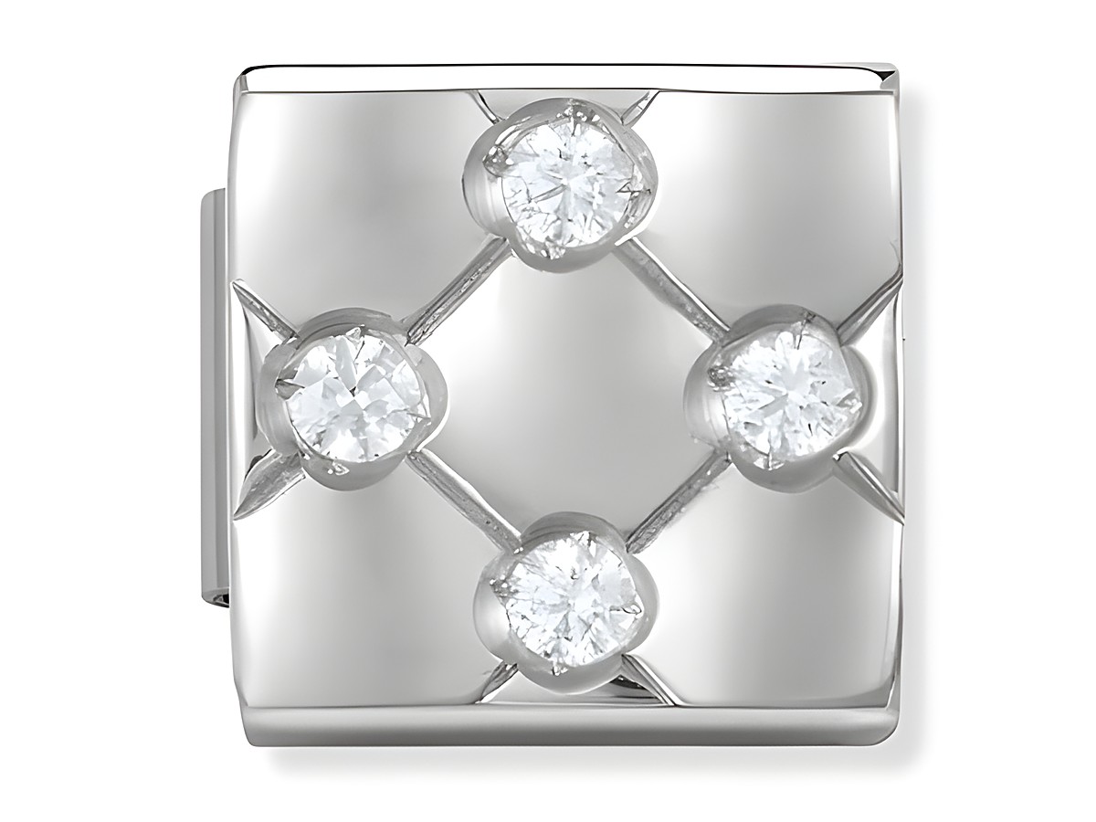 NOMINATION Classic ROYAL Muster mit vier weißen Zirkonia in einer glänzenden, quadratischen Edelstahlfassung, elegantes Schmuckelement aus der Royal Collection von Nomination.