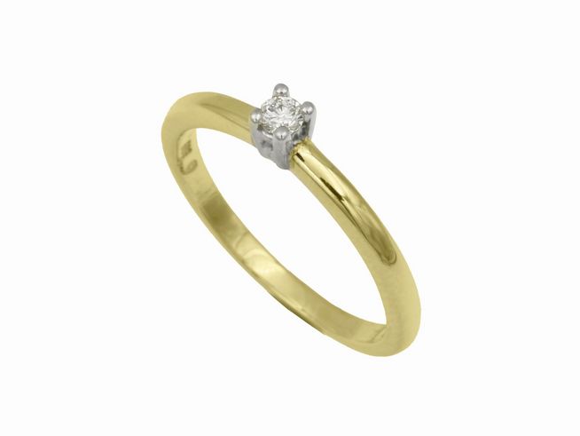 Eleganter Ring aus Gelbgold und Weißgold 585 bicolor, mit einem Diamanten von 0,10 ct w-si, Größe 56, hergestellt von Juwelier Harnisch. Ideal für besondere Anlässe.