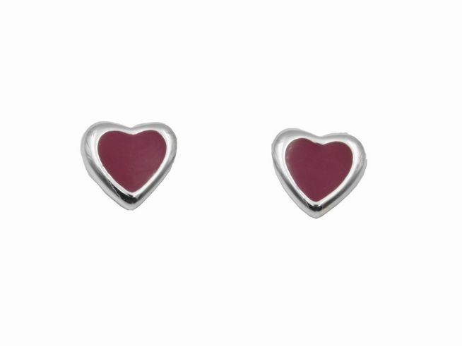 Ohrstecker Herz aus 925 Sterling Silber, poliert und rhodiniert, in rot für Kinder, hergestellt von Juwelier Harnisch. Ideal für den modischen Auftritt.