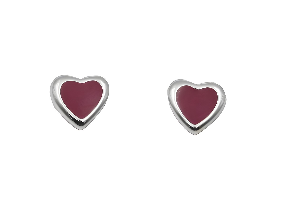 Ohrstecker Herz aus 925 Sterling Silber, poliert und rhodiniert, in rot für Kinder, hergestellt von Juwelier Harnisch. Ideal für den modischen Auftritt.