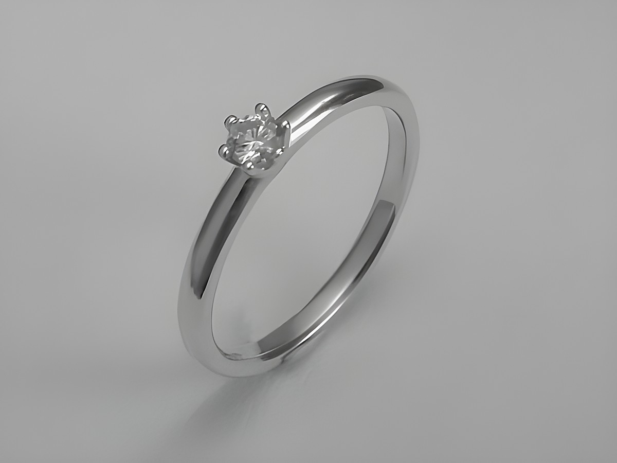 Verlobungsring aus Weißgold mit einem Brillanten von 0,10 ct in W/Si, Größe 54, Hersteller Juwelier Harnisch, schlicht und elegant gestaltet.