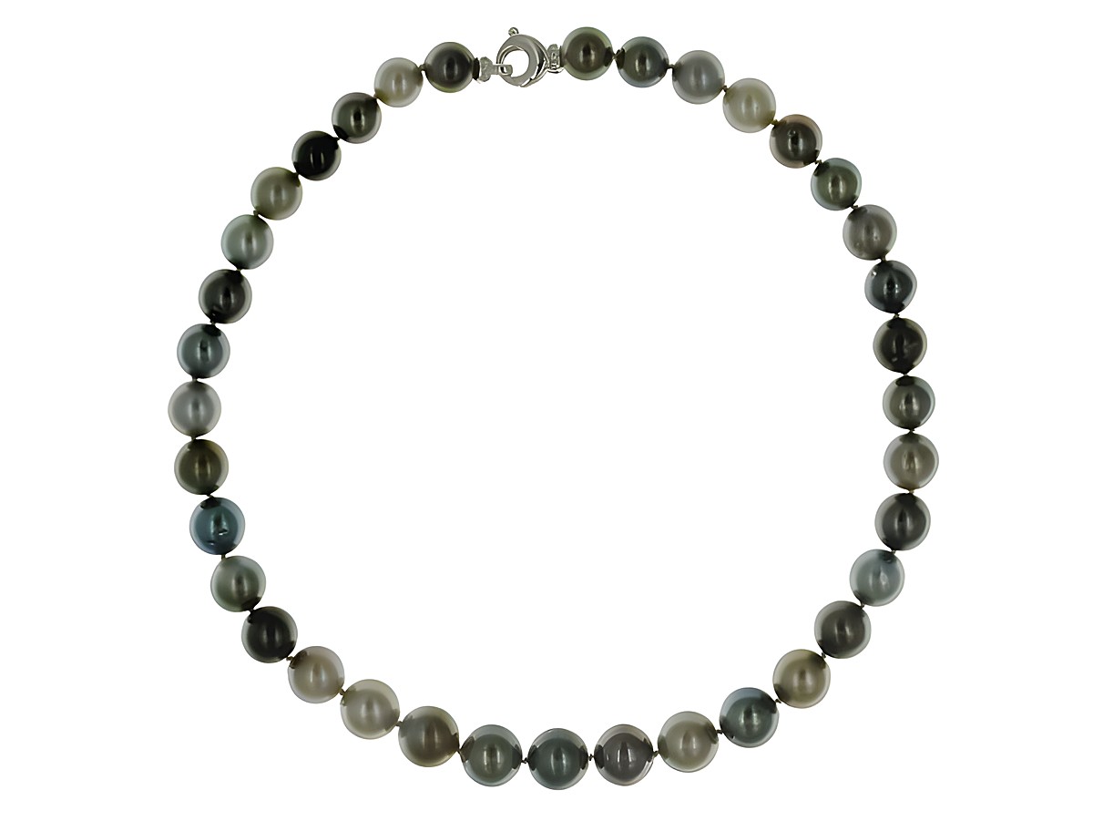 Perlenkette mit Tahiti-Perlen in Grautönen von 10-12,5 mm und einer Länge von 45 cm, hergestellt von Juwelier Harnisch. – Ansicht 3