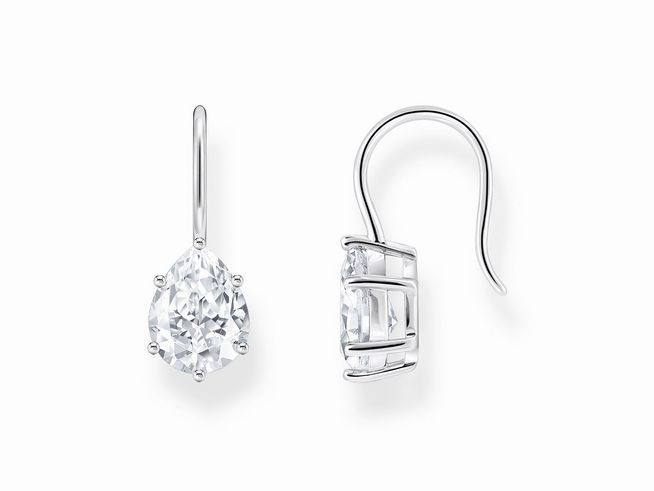 Ohrhänger von Thomas Sabo aus Silber mit großem Zirkoniatropfen in transparenter Optik, elegant gestaltet und ideal für besondere Anlässe.