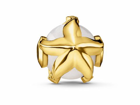 Vergoldeter Seestern Bead von Thomas Sabo K0294-445-14, eingearbeitet in einen weißen Stein, ideal für das Karma Beads System. Elegantes Schmuckstück mit maritimem Flair.