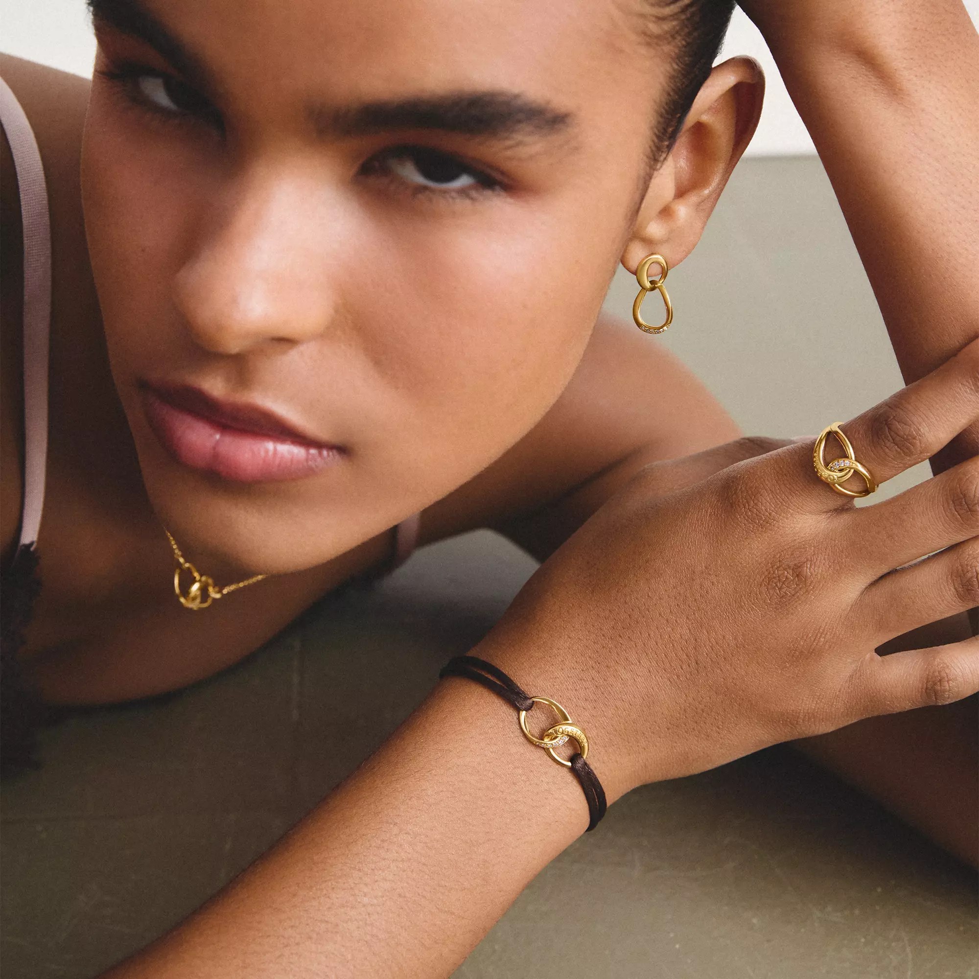 Thomas Sabo Together - Armband - 24 cm - 18K Gelbgold-Vergoldung & Textil - braun – Ansicht 4