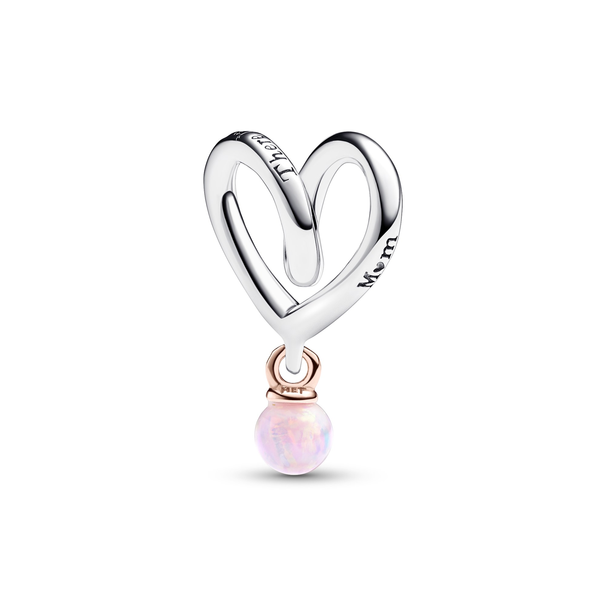 Pandora Bicolor Eingehülltes Herz Charm - Silber + Roségold Vergoldung - Synthetic Opal Pink