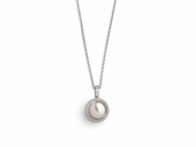 27001062-0 Elegante Xenox Sterling Silber Kette XS5196 mit einer zarten Ankerkette von 40-45 cm Länge und einem stilvollen Perlenanhänger in der Farbe Pearl Dreams.