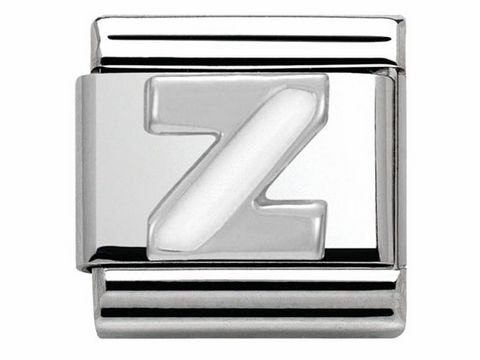 Buchstabe Z aus Emaille in klassischem Silberfarbe, hergestellt von Nomination, zur Verwendung in Schmuckstücken und personalisierten Armbändern. Ideal für individuelle Designs.