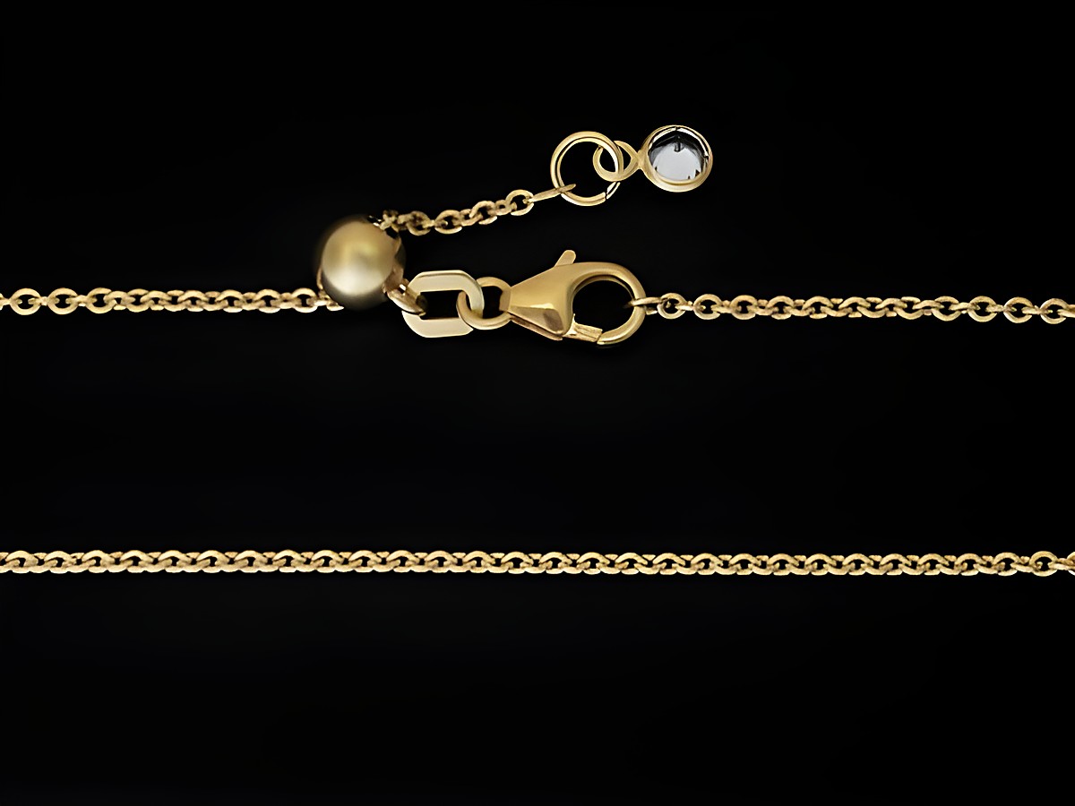 Silber Kette aus Rundanker, 925 Sterling Silber gelbgold vergoldet, verstellbare Länge bis 45 cm, mit Verschluss und einem kleinen Schmuckstein, Hersteller Juwelier Harnisch.