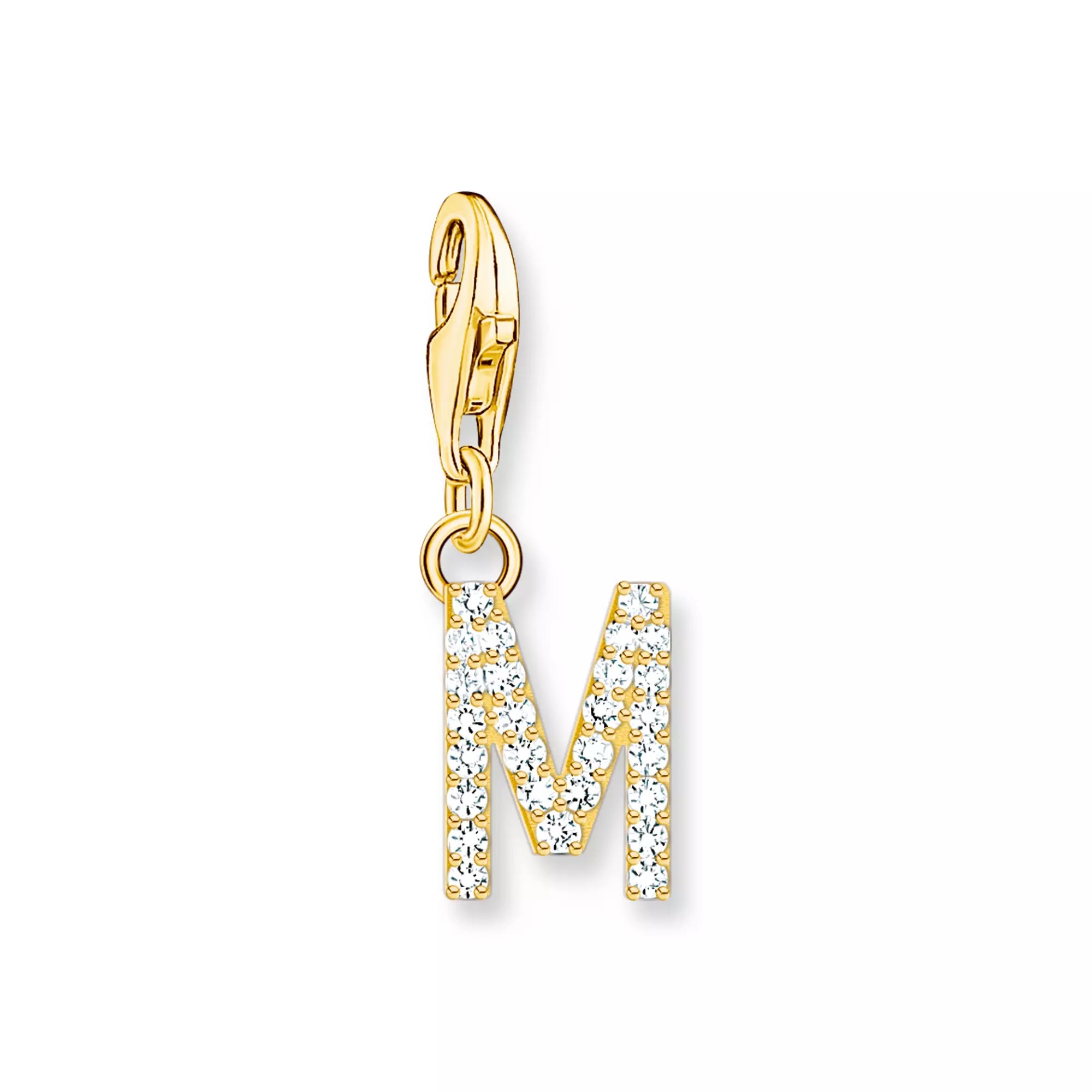 Thomas Sabo Charm-Anhänger - funkelnder Buchstabe M - Silber Gelbgold verg. & Zirkonia - Weiß