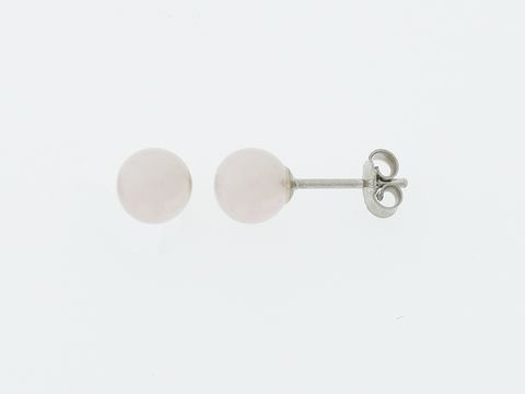 Silber Ohrringe mit Kugel aus Rosenquarz, zeitloses Design, Stecker-Form, Hersteller Juwelier Harnisch, ideal für jeden Anlass und schlichte Eleganz.