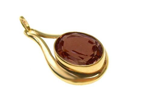 Rauchquarz dunkel Gold Anhänger 21 mm, gefertigt von Juwelier Harnisch, ovaler Stein in elegantem, geschwungenem Goldfassungsdesign. Ideal für stilvolle Akzente.