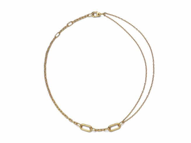 Halskette von Pandora mit Anhängern aus 585 Gelbgoldvergoldung, 45 cm lang, feines Kettenmuster mit ovalen Elementen, ideal für eleganten Schmuck.
