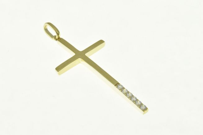 Kreuz Anhänger aus Sterling Silber, gelbgold vergoldet, verziert mit Zirkonia-Steinen, Hersteller Juwelier Harnisch.