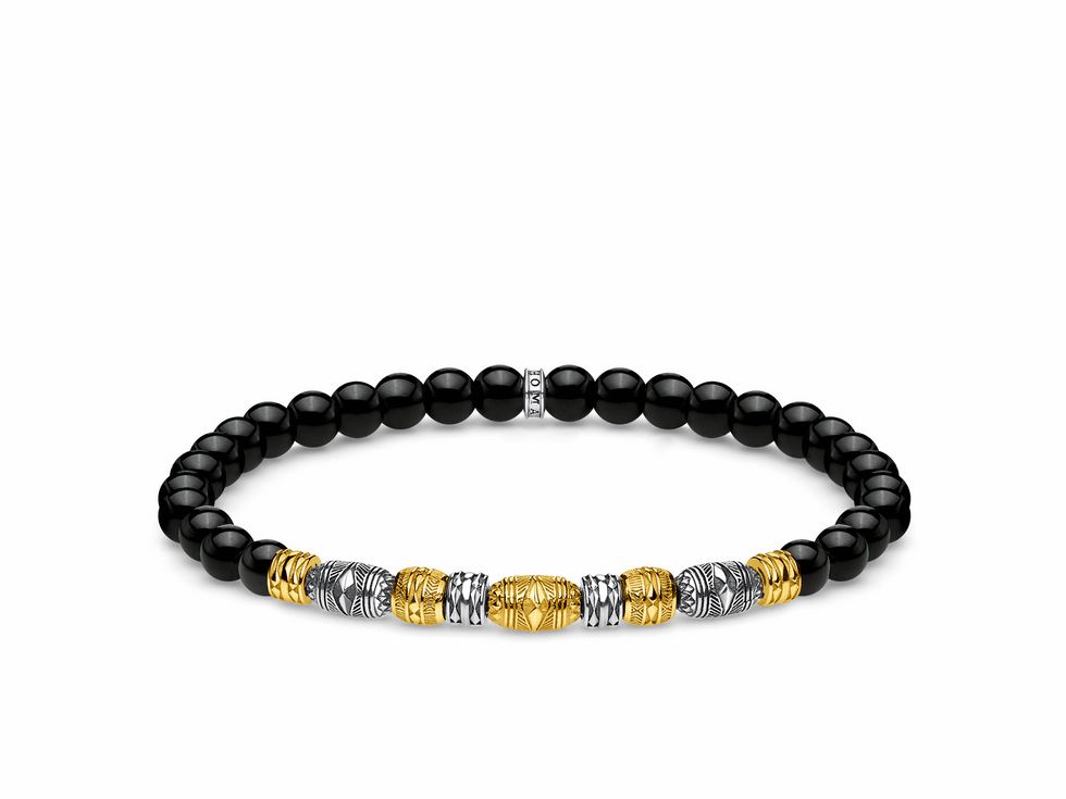 Thomas Sabo Armband 17 cm A1922-966-11-L17 aus Sterling Silber mit Gelbgold-Vergoldung und schwarzen Obsidianperlen, ideal für Handgelenke bis 18 cm, modisches Accessoire.