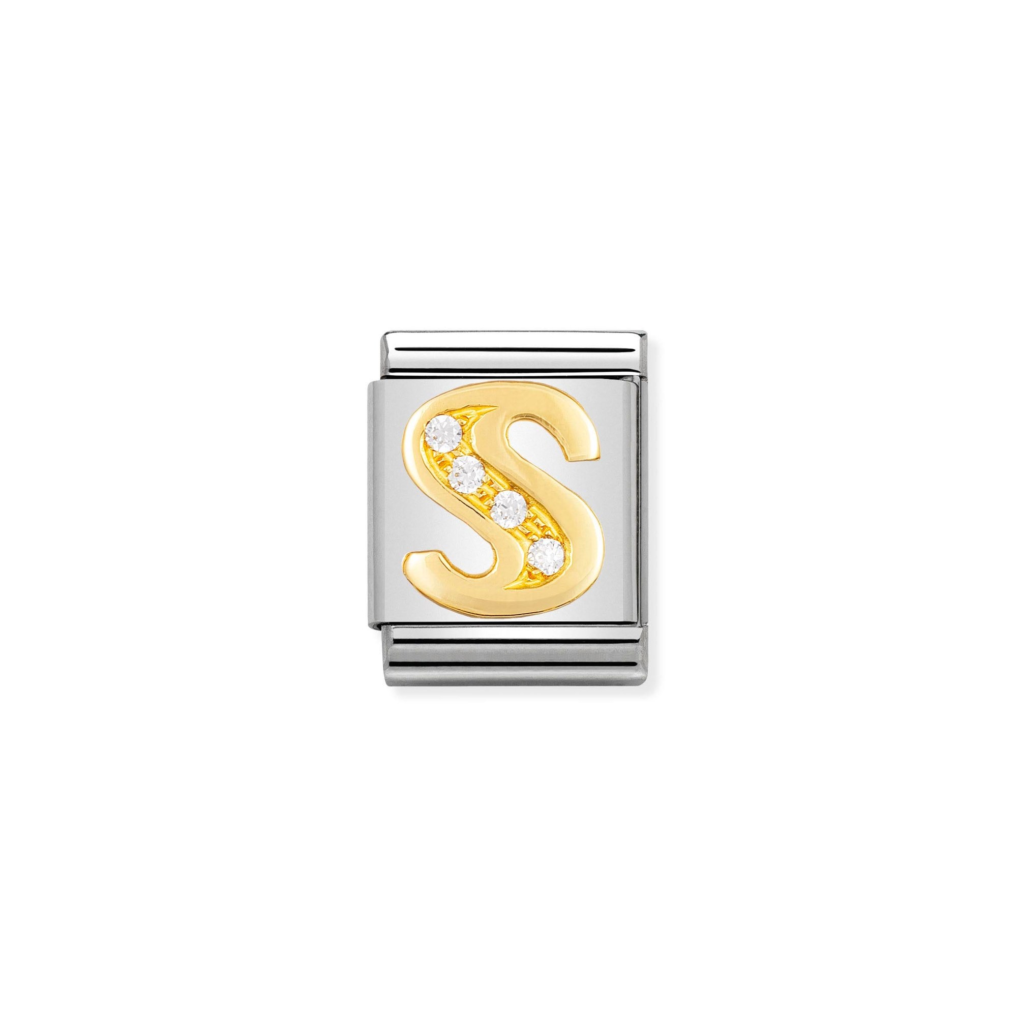 Nomination Composable Big Charm Buchstabe S - Edelstahl, Gold 750 Gelbgold, Zirkonia