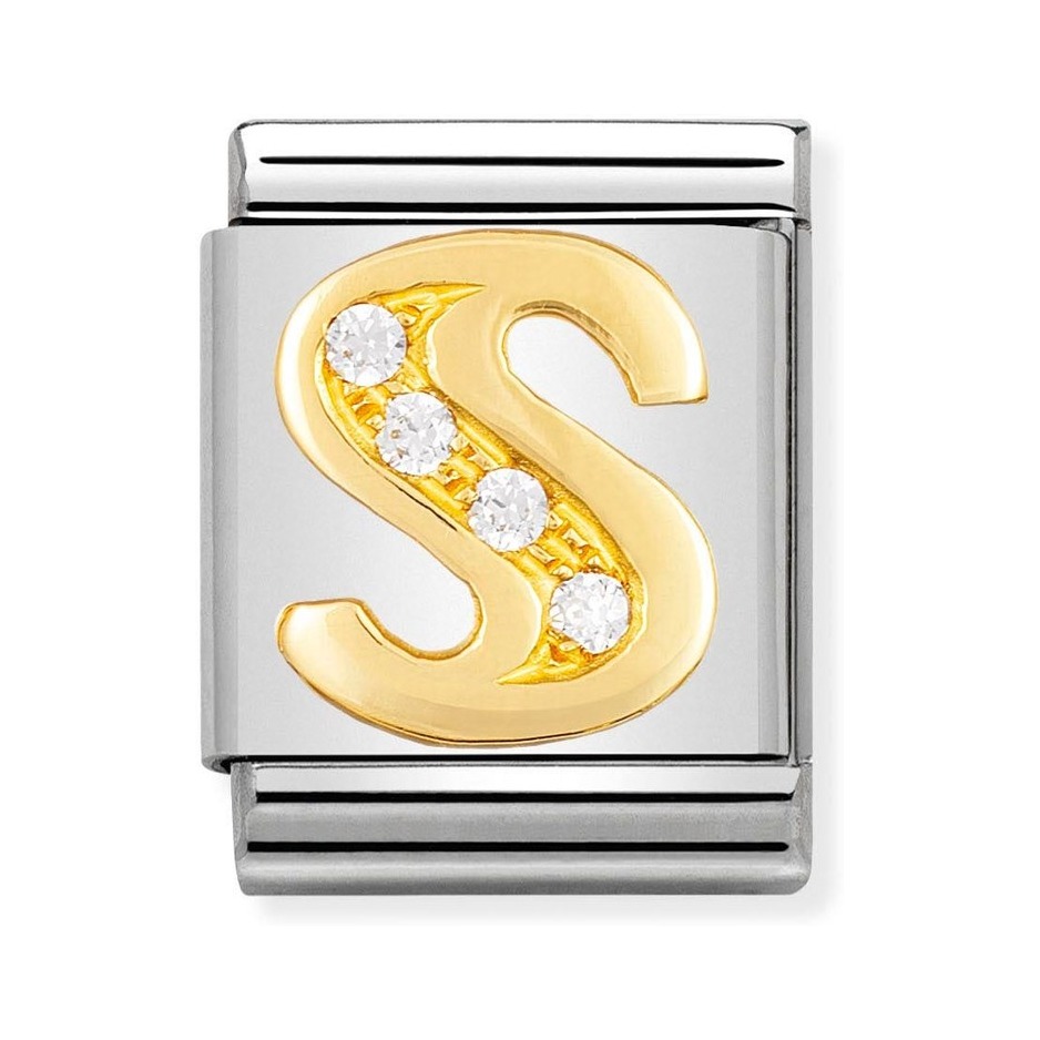 Nomination Composable Big Charm Buchstabe S - Edelstahl, Gold 750 Gelbgold, Zirkonia