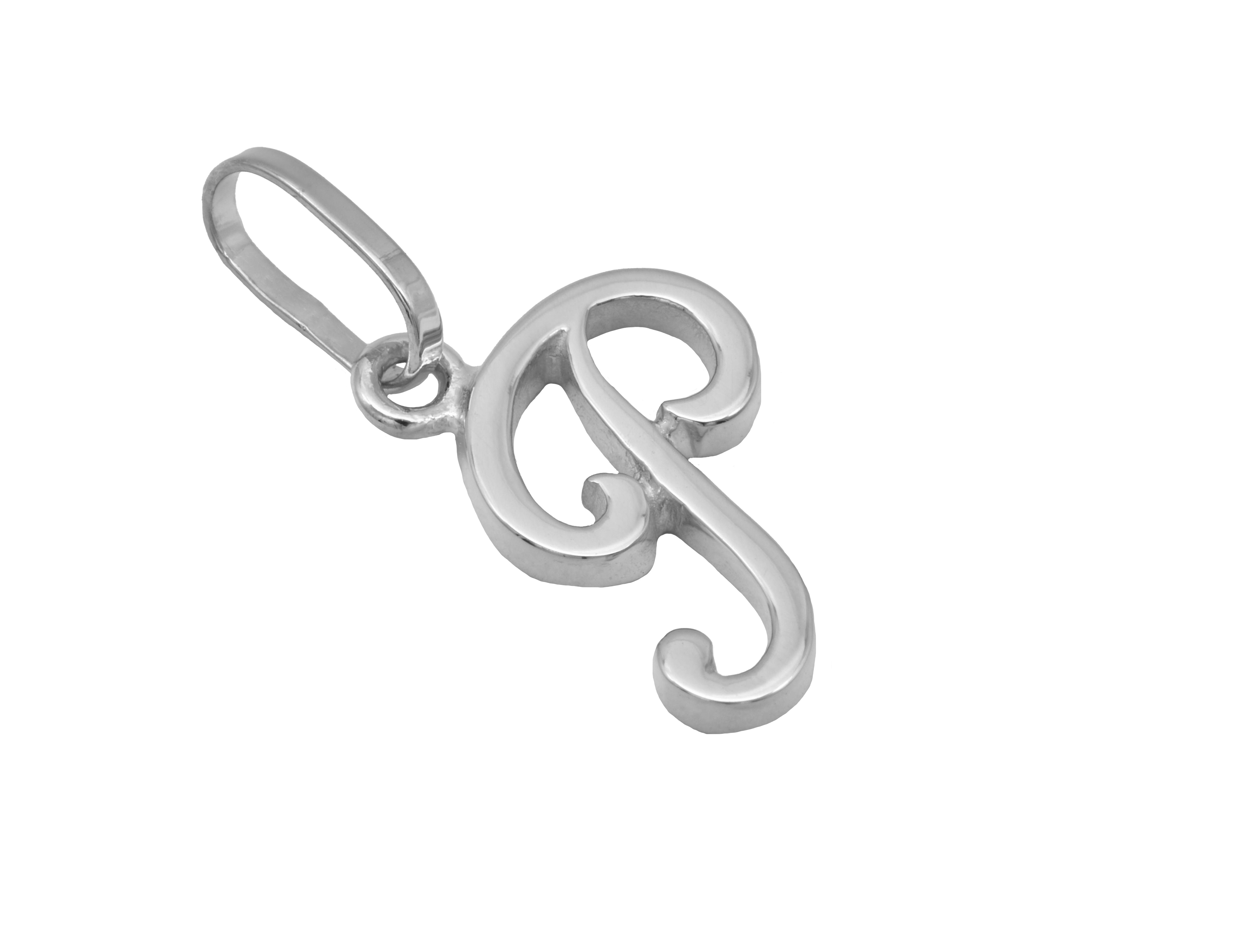 Buchstaben Anhänger P aus rhodiniertem Sterling Silber, poliert, von Juwelier Harnisch. Elegantes, geschwungenes Design des Buchstabens P, ideal als personalisiertes Schmuckstück.