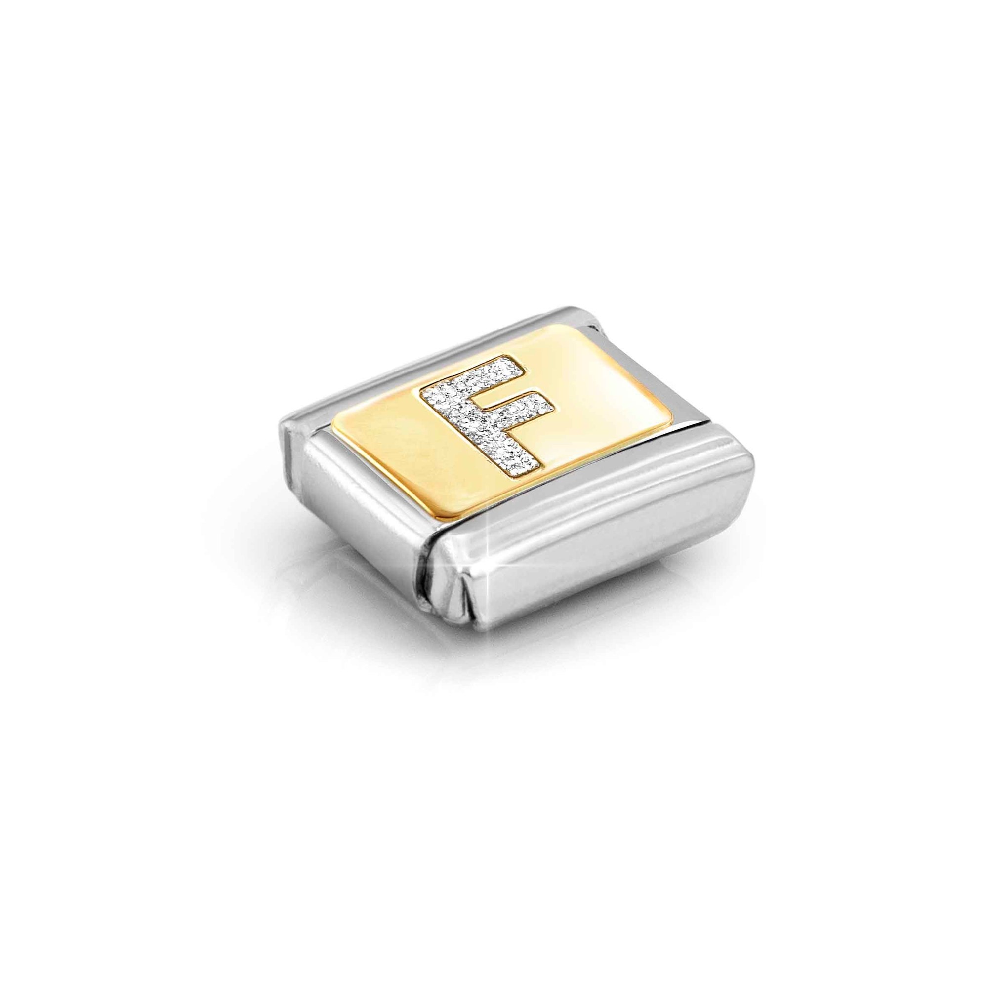 Nomination Composable Classic Charm Buchstabe F Silberglitzer - Edelstahl, Gold 750, Emaille – Ansicht 4
