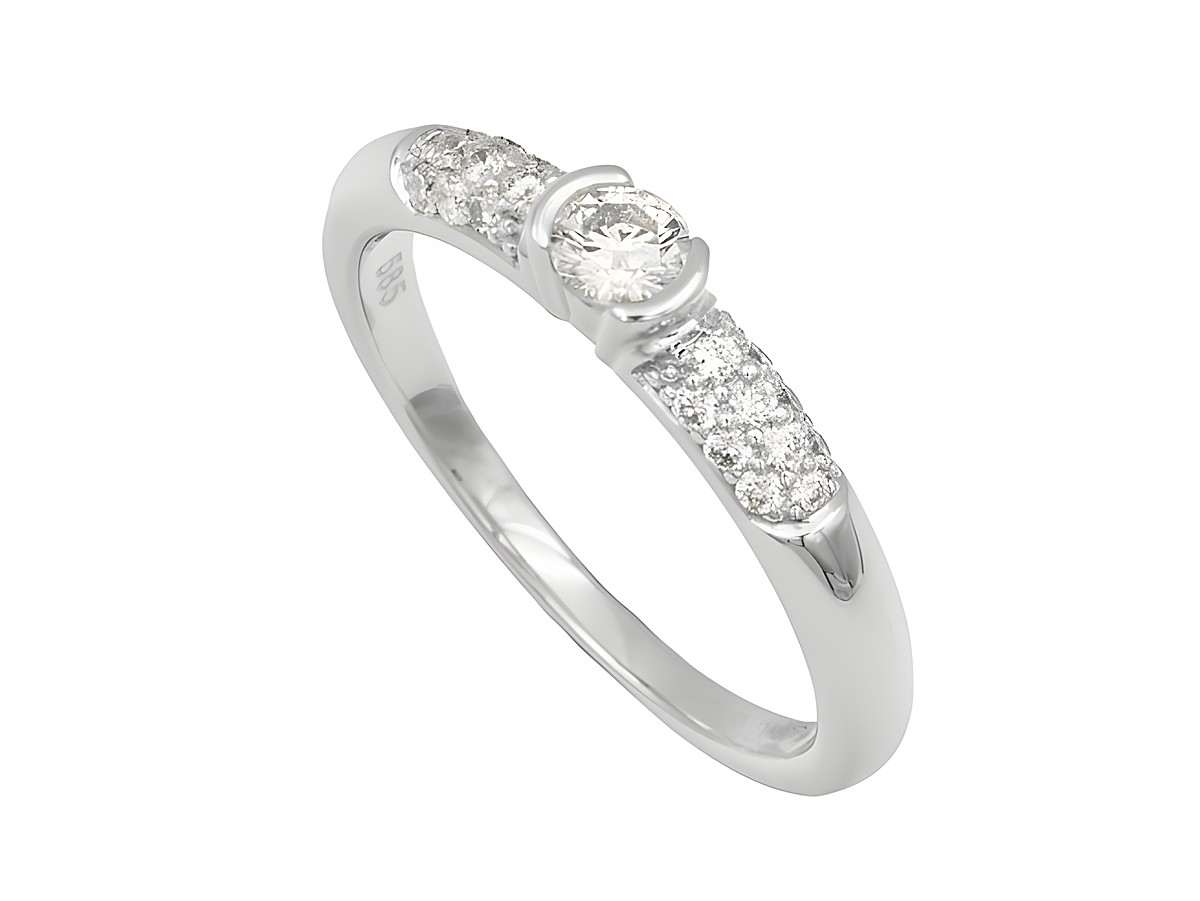 Weißgold Ring elegant Weißgold 585 Brillant 0,30 ct w-si Gr. 54 Hersteller Juwelier Harnisch Ringe mit funkelndem Brillant in der Mitte und eleganter Verzierungen seitlich.