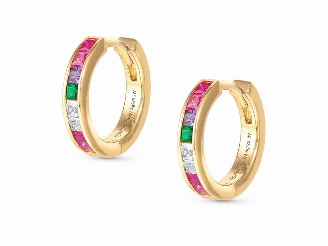 Ohrringe in gelbgold vergoldet mit bunten Zirkonia-Steinen in verschiedenen Farben, Größe 1,2 cm, Modell von Nomination aus der Serie CARISMATICA.