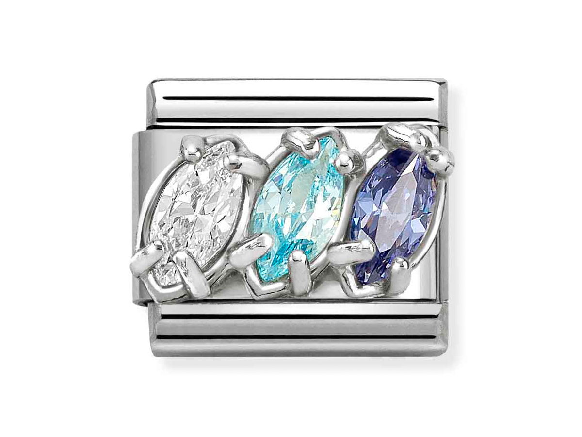 Nomination 330329 19 - CLASSIC Zirkonia in Sterling Silber-Fassung - Triptychon - Weiß-Hellblau-Blau