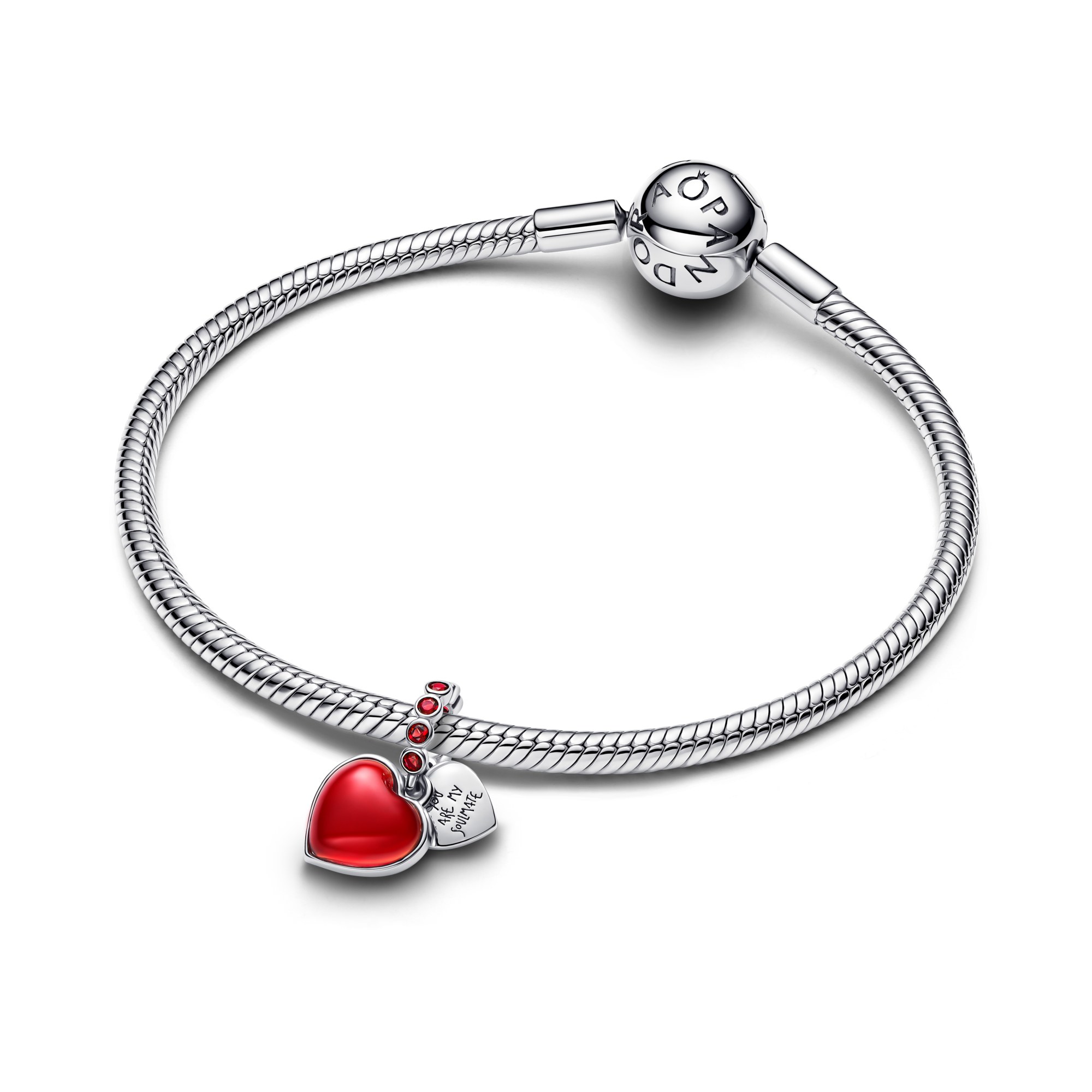 Pandora Rotes Murano Glas Herz Doppel - Charm Anhänger - Silber - Murano Glas – Ansicht 3